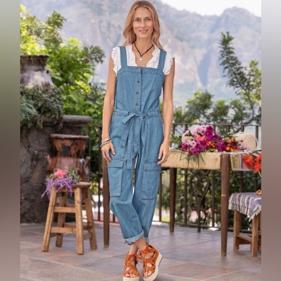 Sundance Valerie Chambray Cargo Jumpsuit, Size 6 - Picture 1 of 8